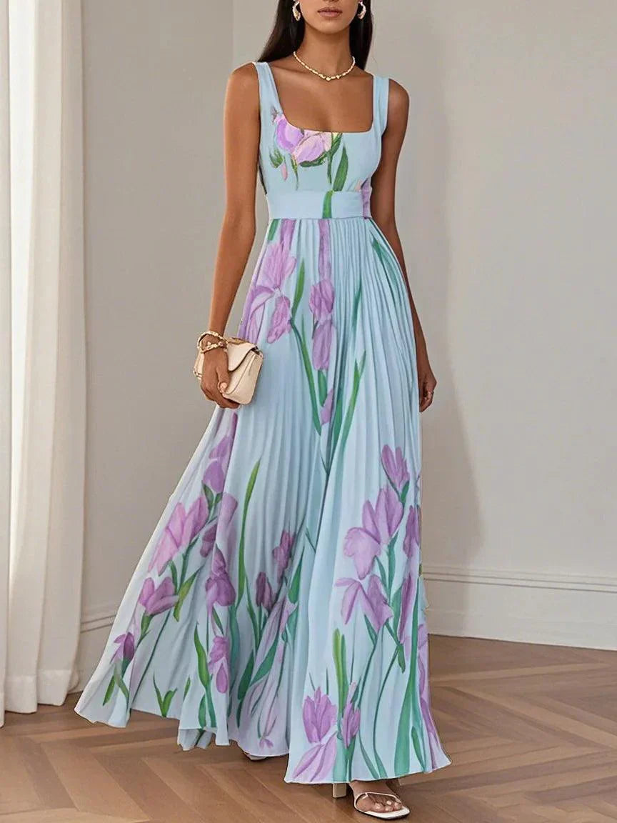 Leslie – Floral Pleated Maxi Dress for Elegant Summer Moments