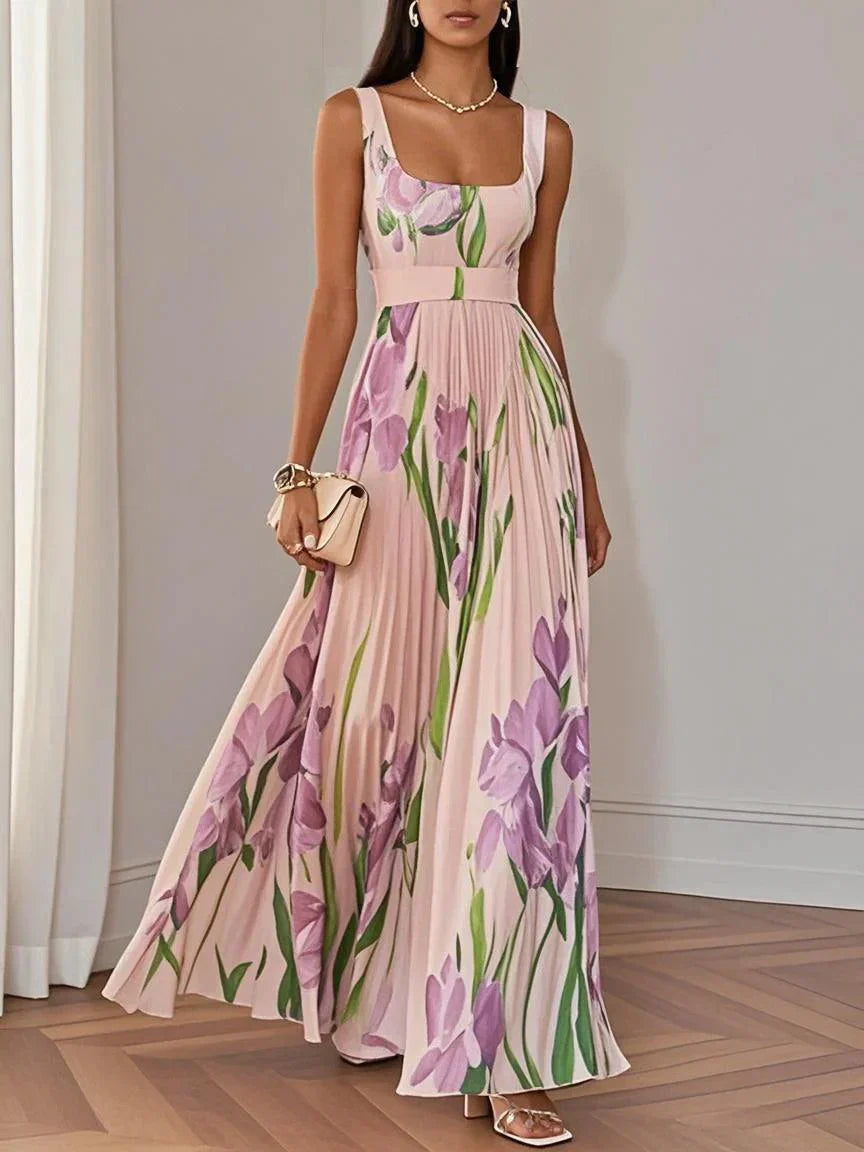 Leslie – Floral Pleated Maxi Dress for Elegant Summer Moments