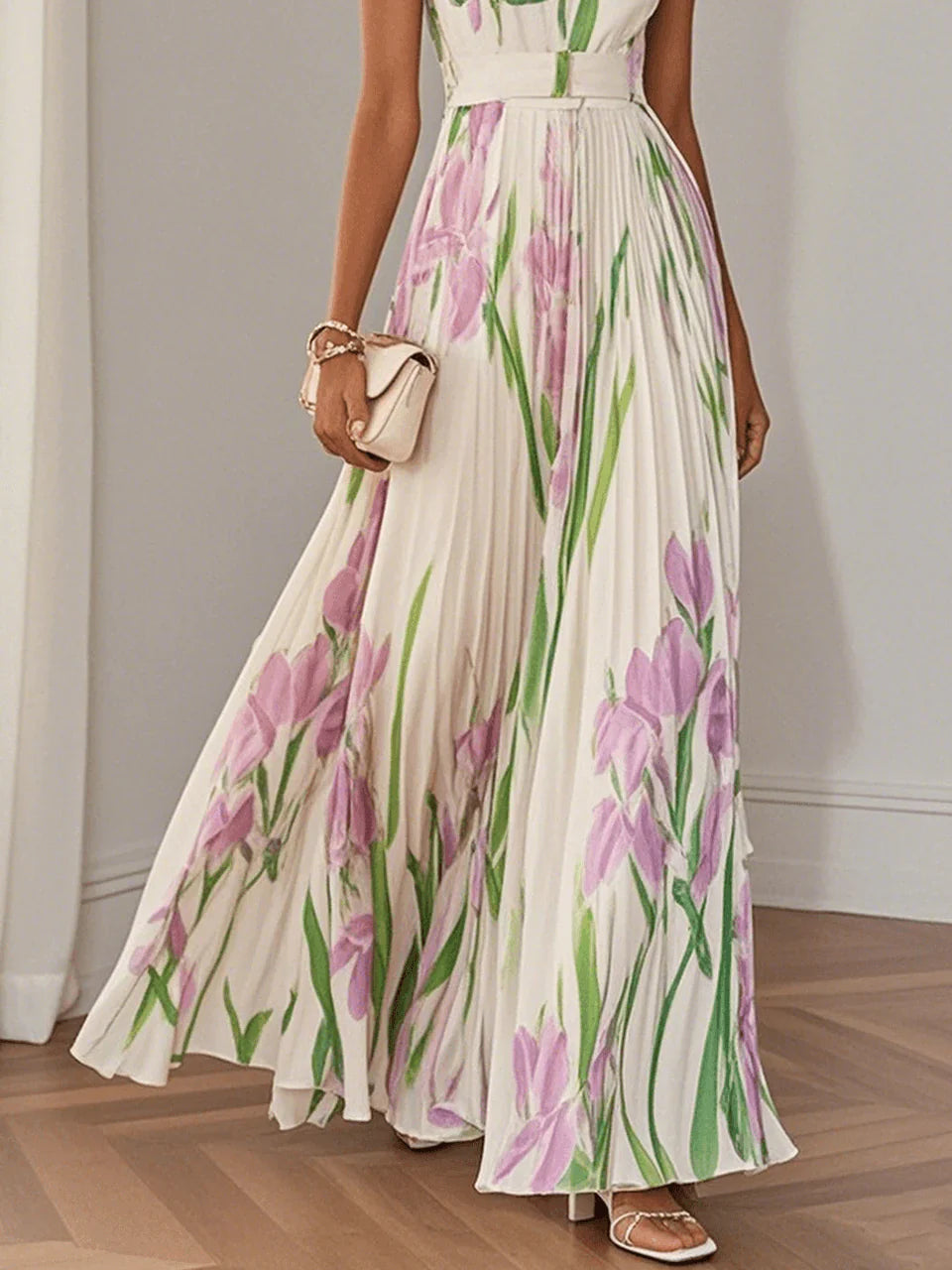 Leslie – Floral Pleated Maxi Dress for Elegant Summer Moments