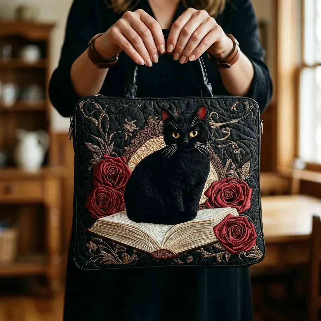 Gigi – Black Cat on Books Handmade Quilted Tote Bag