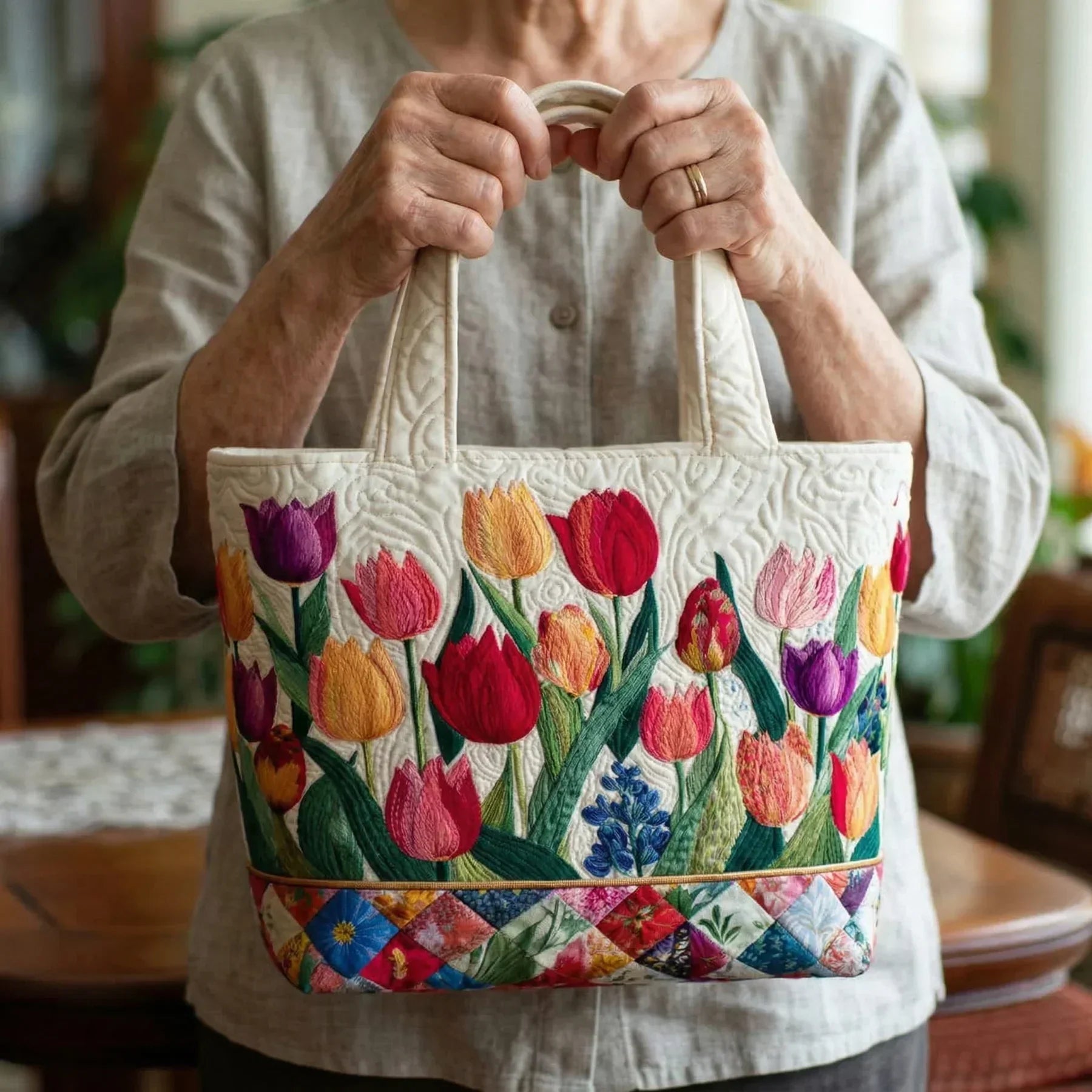 Penny – Tulip Garden Quilted Tote Bag