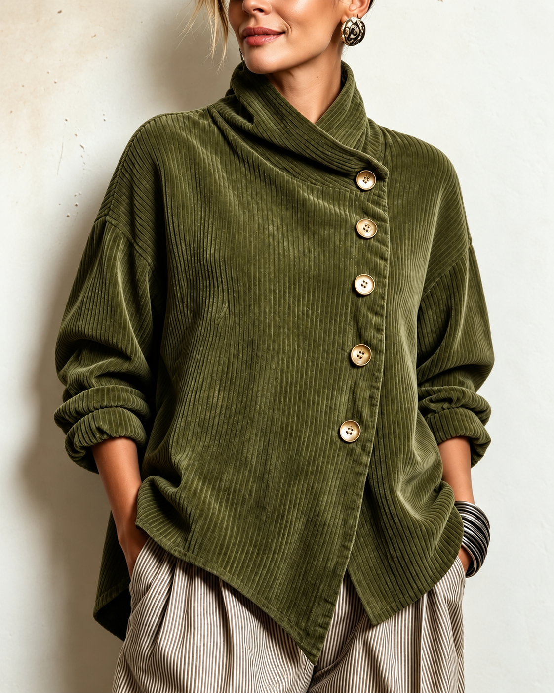 Roselyn – Soft Corduroy Cowl Neck Top