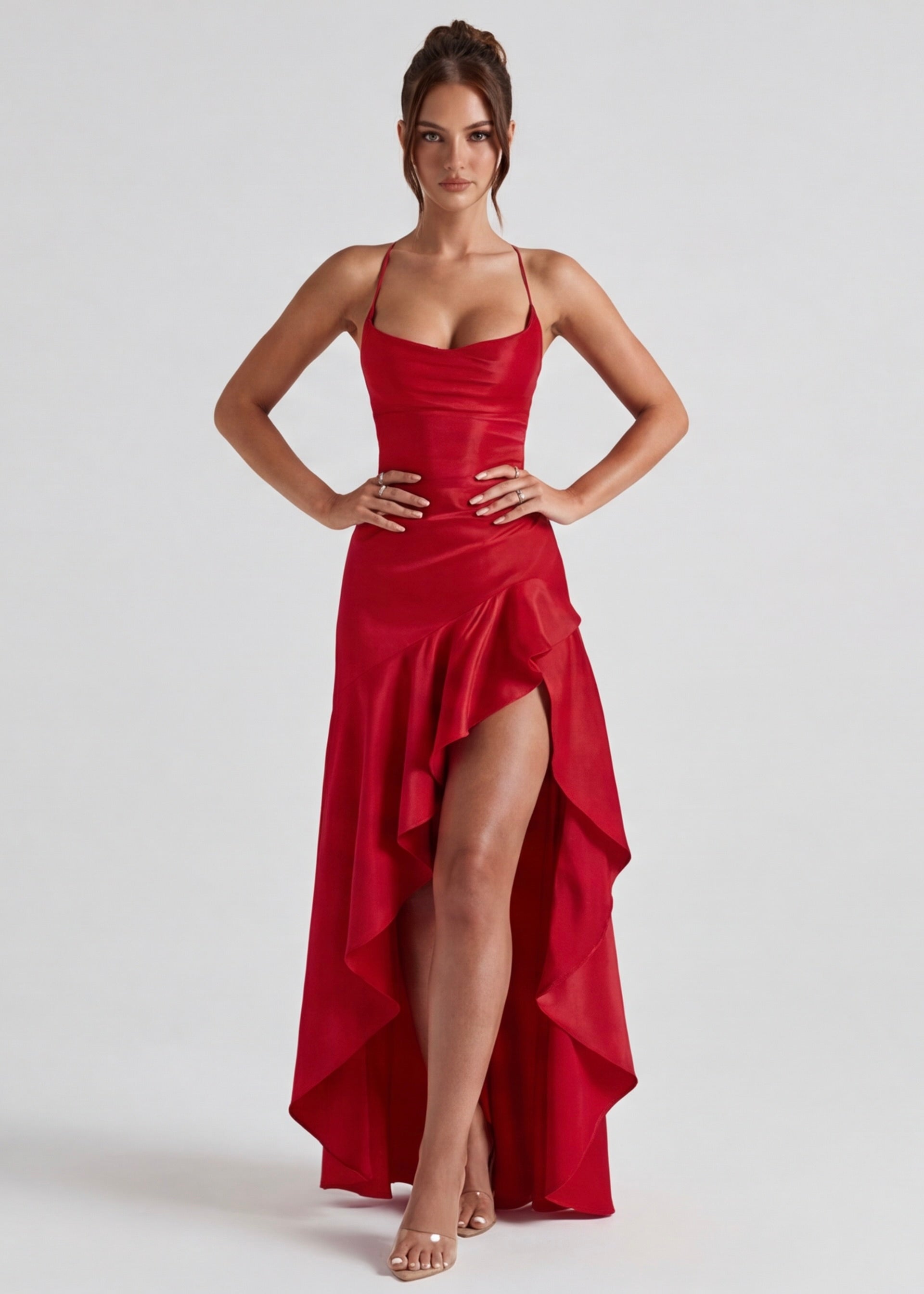 Kitty - Sculpting Satin Evening Gown With Thigh Split