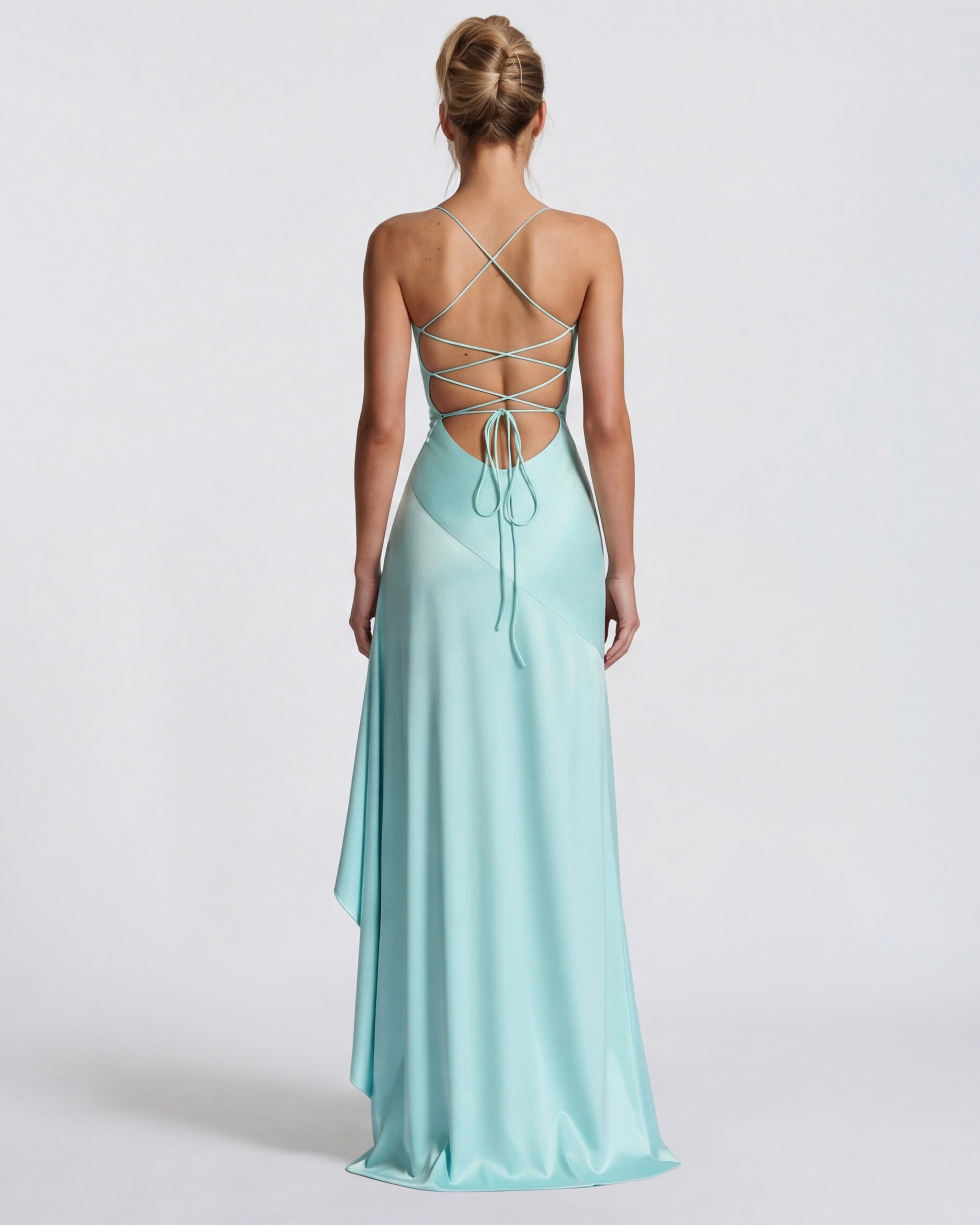 Kitty - Sculpting Satin Evening Gown With Thigh Split