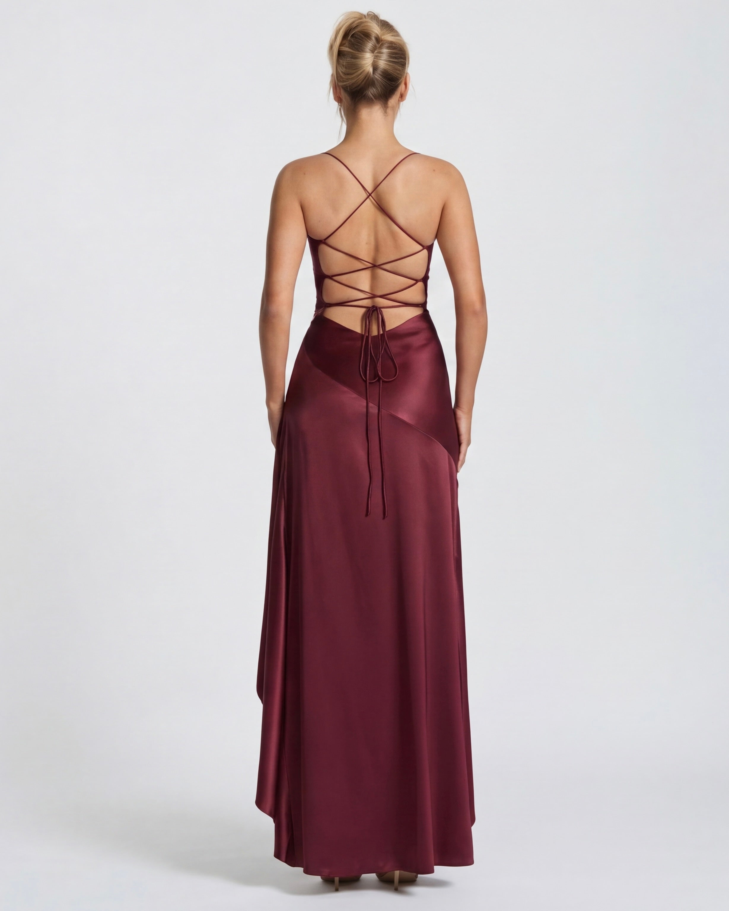 Kitty - Sculpting Satin Evening Gown With Thigh Split