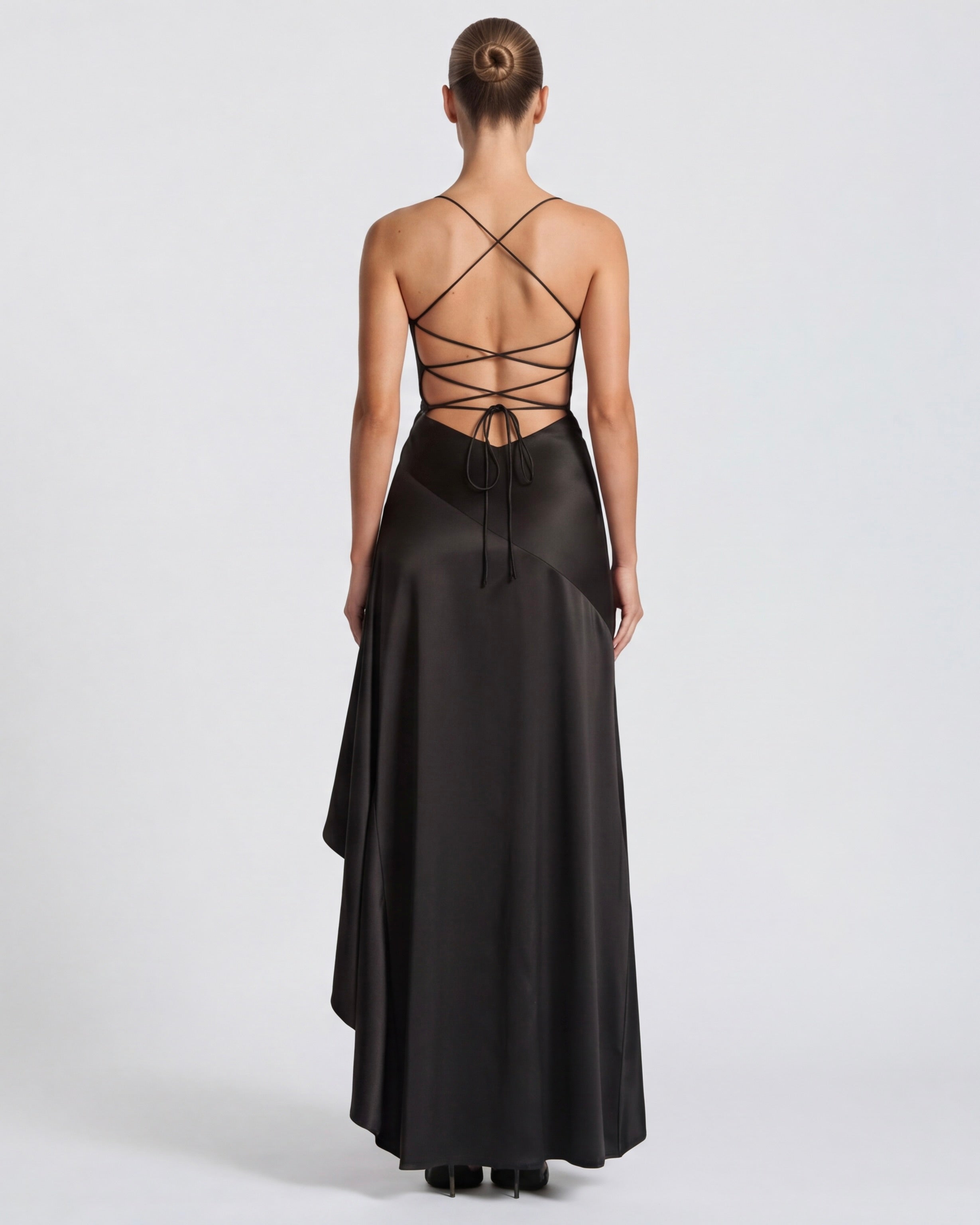 Kitty - Sculpting Satin Evening Gown With Thigh Split