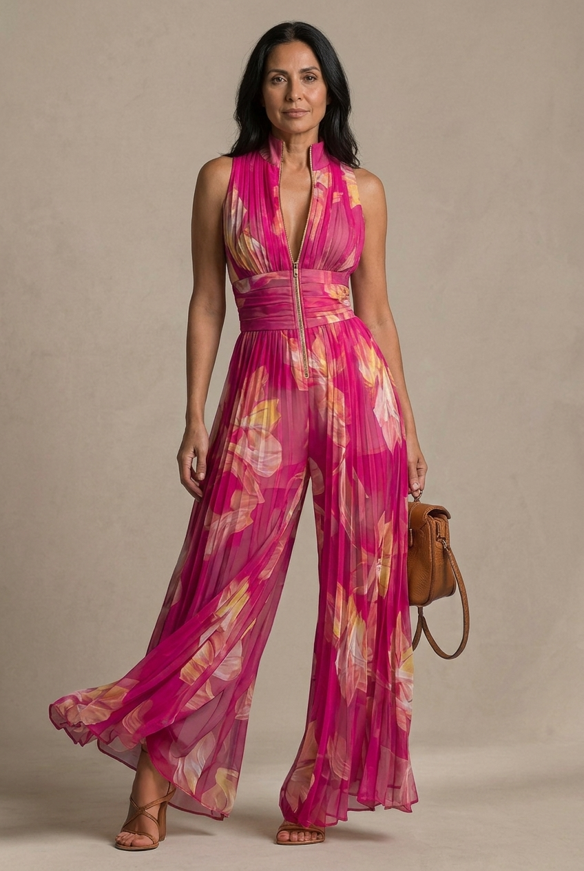 Gianna - Fuchsia Floral Chiffon Jumpsuit