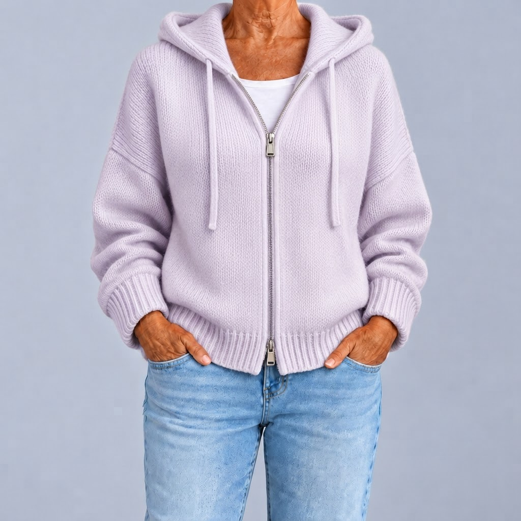 Aubrey – Zip-Up Hooded Knit Cardigan