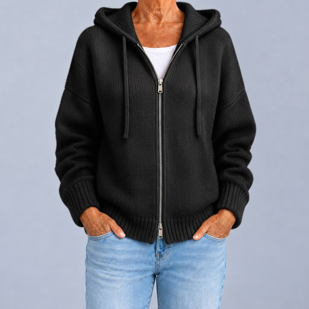 Aubrey – Zip-Up Hooded Knit Cardigan