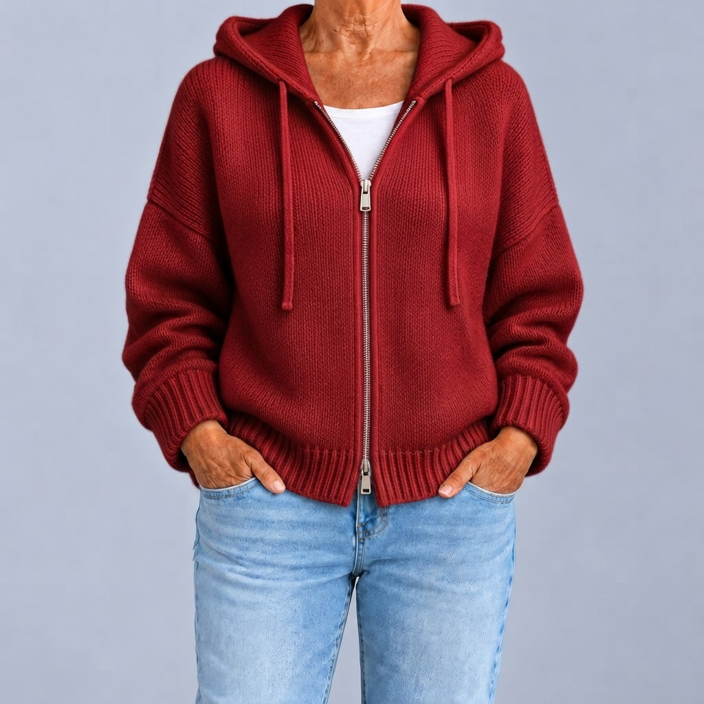 Aubrey – Zip-Up Hooded Knit Cardigan