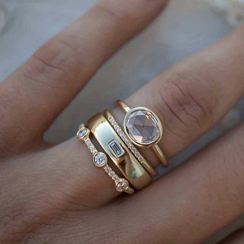 Lalaine - Vintage Gold and Zirconia Ring Set