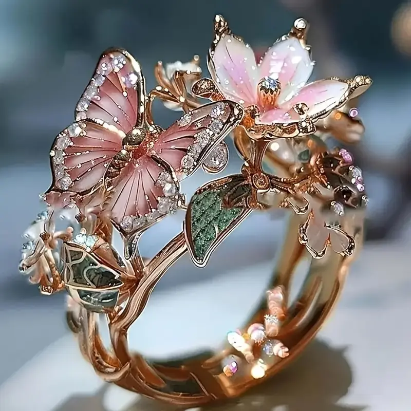 Denise – Gold Butterfly Ring with Zirconia