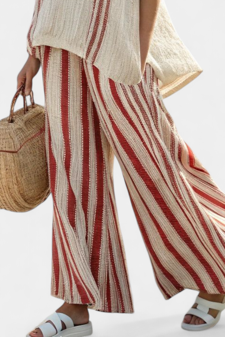 Mira – Structured Red Striped Top and Linen Pants