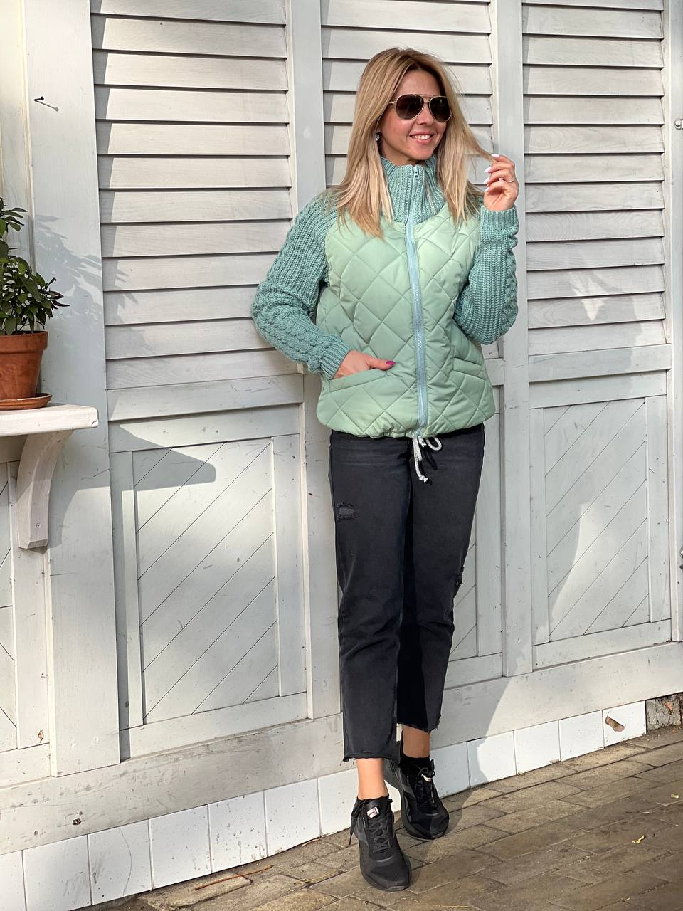 Naomi – Patchwork Knitted Jacket for Women