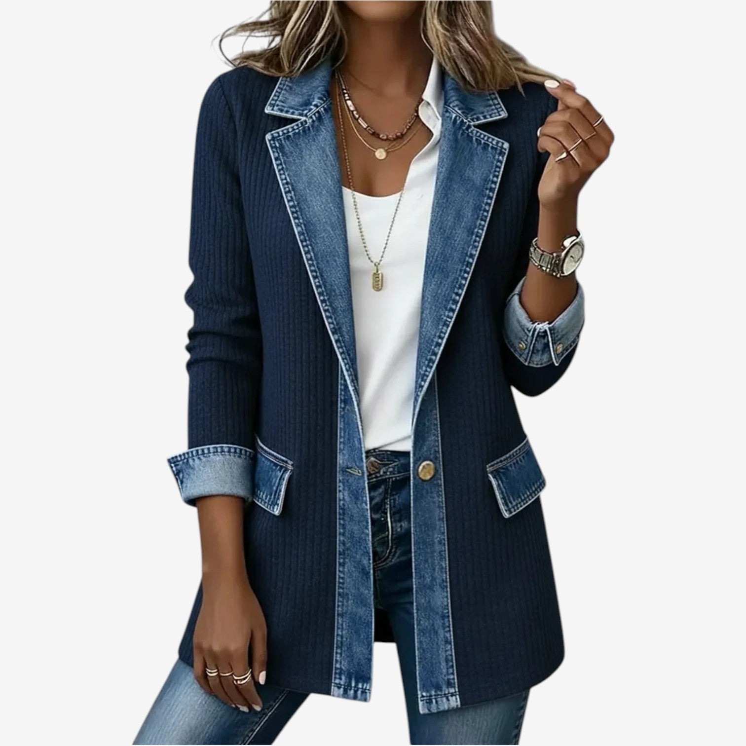 Tricia - Modern Layered Denim Knit Jacket