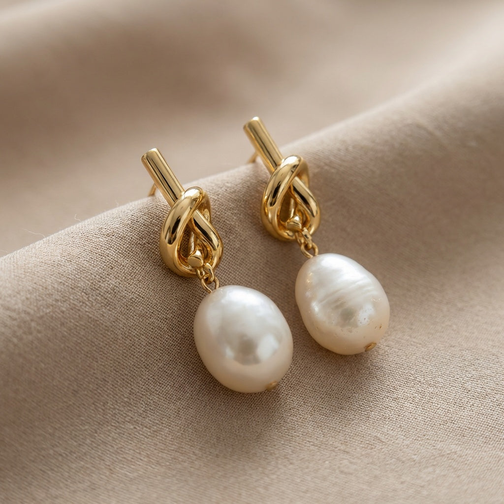 Hana - Knot Pearl Elegance Earrings