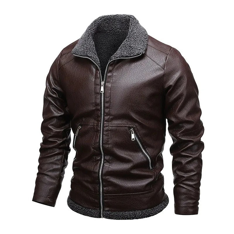 Caleb - Elegant Fleece Leather Jacket