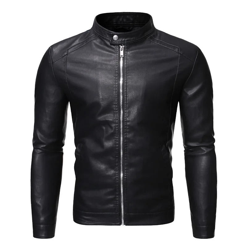 Stanley - Standing Collar Leather Jacket