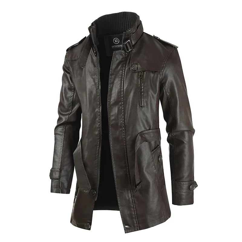 Axel - Elegant Long Leather Biker Jacket