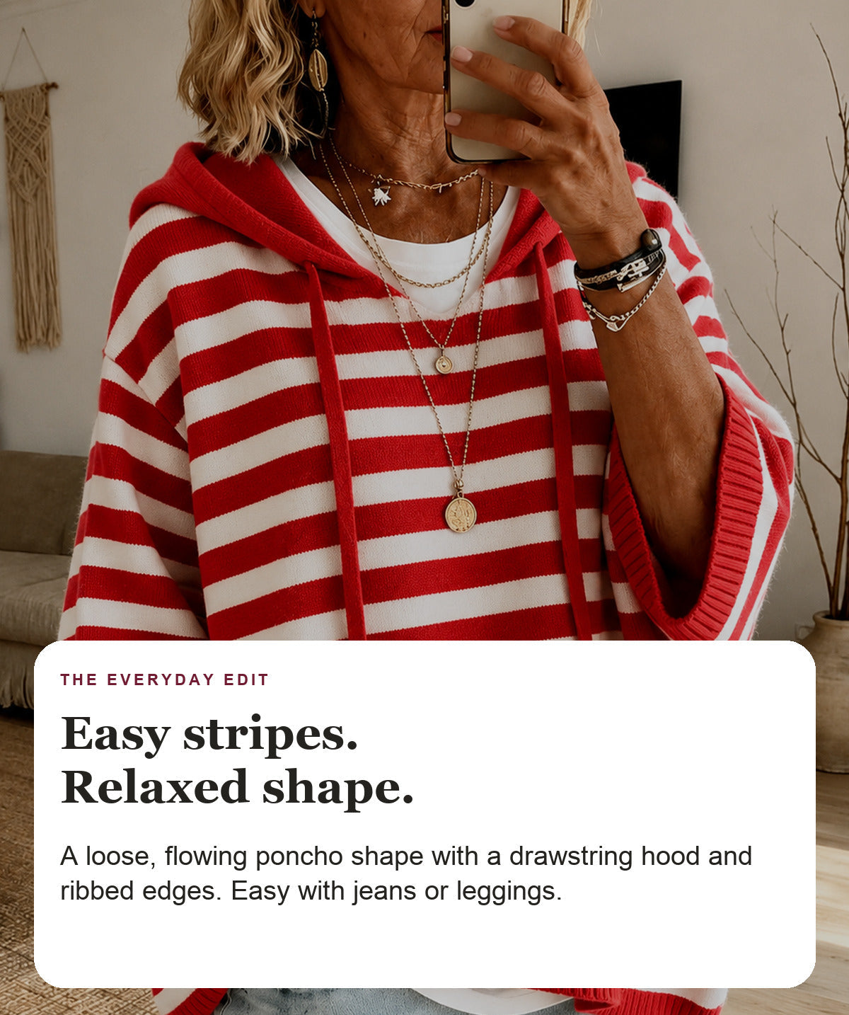 Chanel - Red Striped Hooded Poncho Sweater