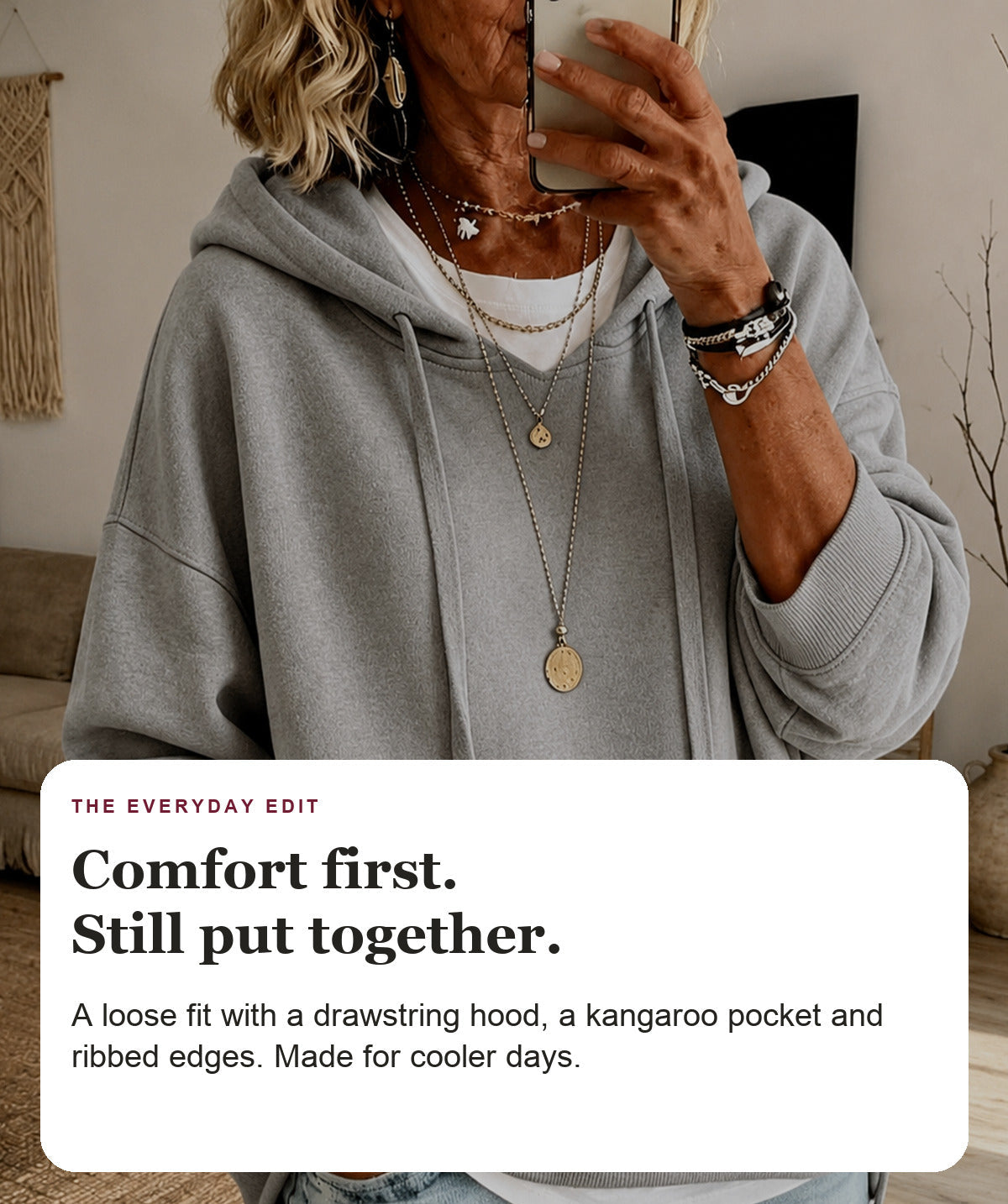 Calista - Light Gray Oversized Hooded Sweater