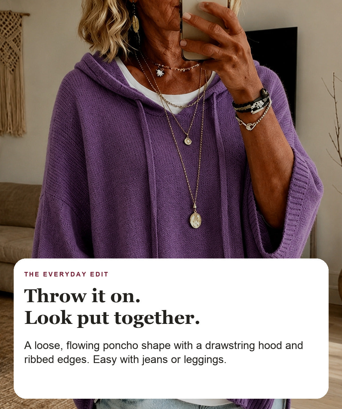 Lexley - Purple Hooded Poncho Sweater
