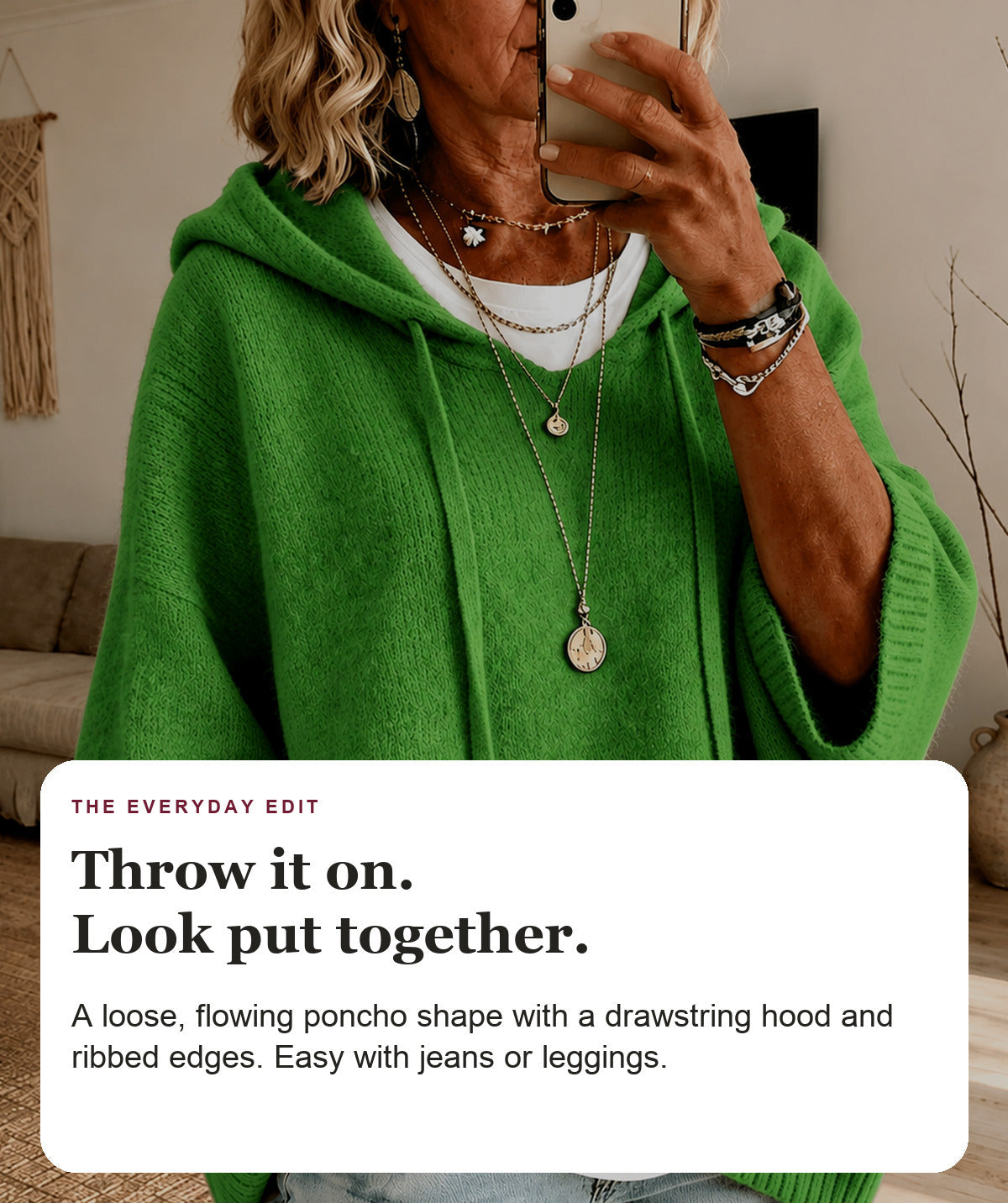 Mariah - Green Hooded Poncho Sweater