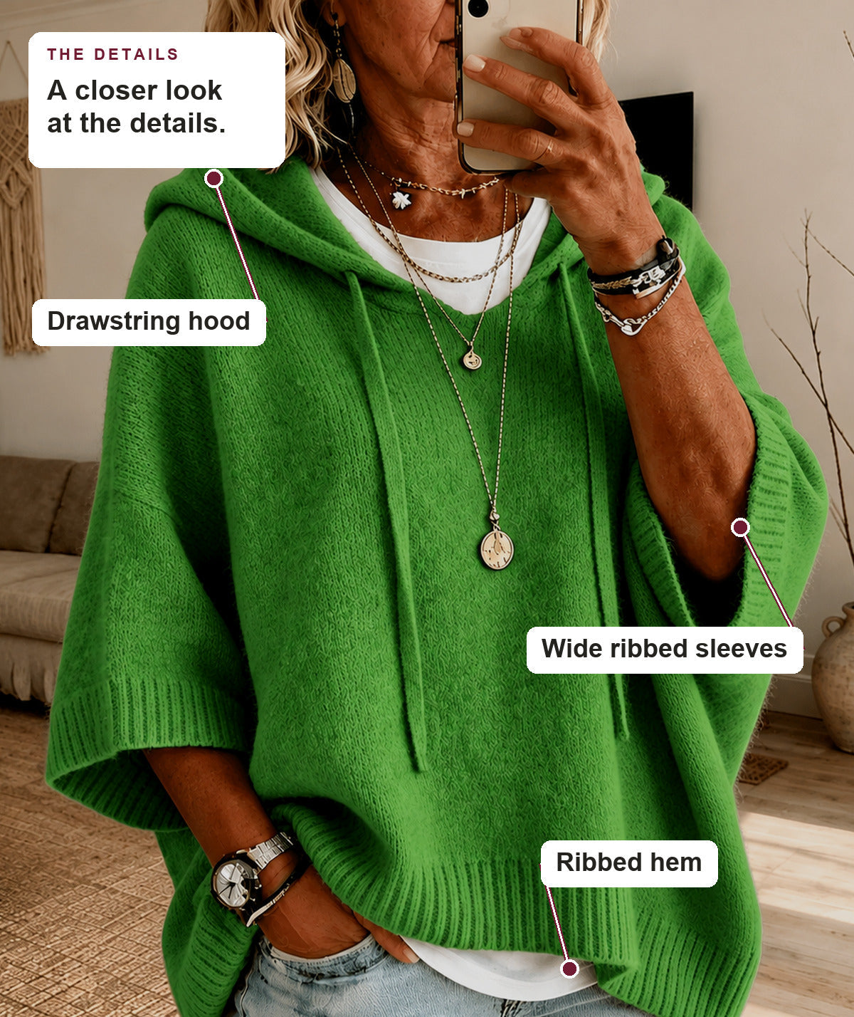 Mariah - Green Hooded Poncho Sweater
