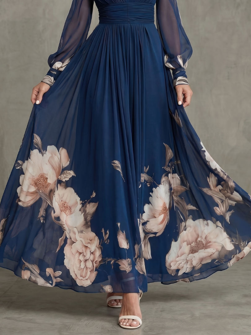 Charli - Floral Hem Maxi Dress with Sheer Sleeves