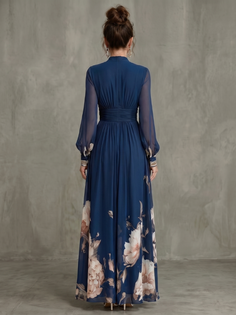 Charli - Floral Hem Maxi Dress with Sheer Sleeves
