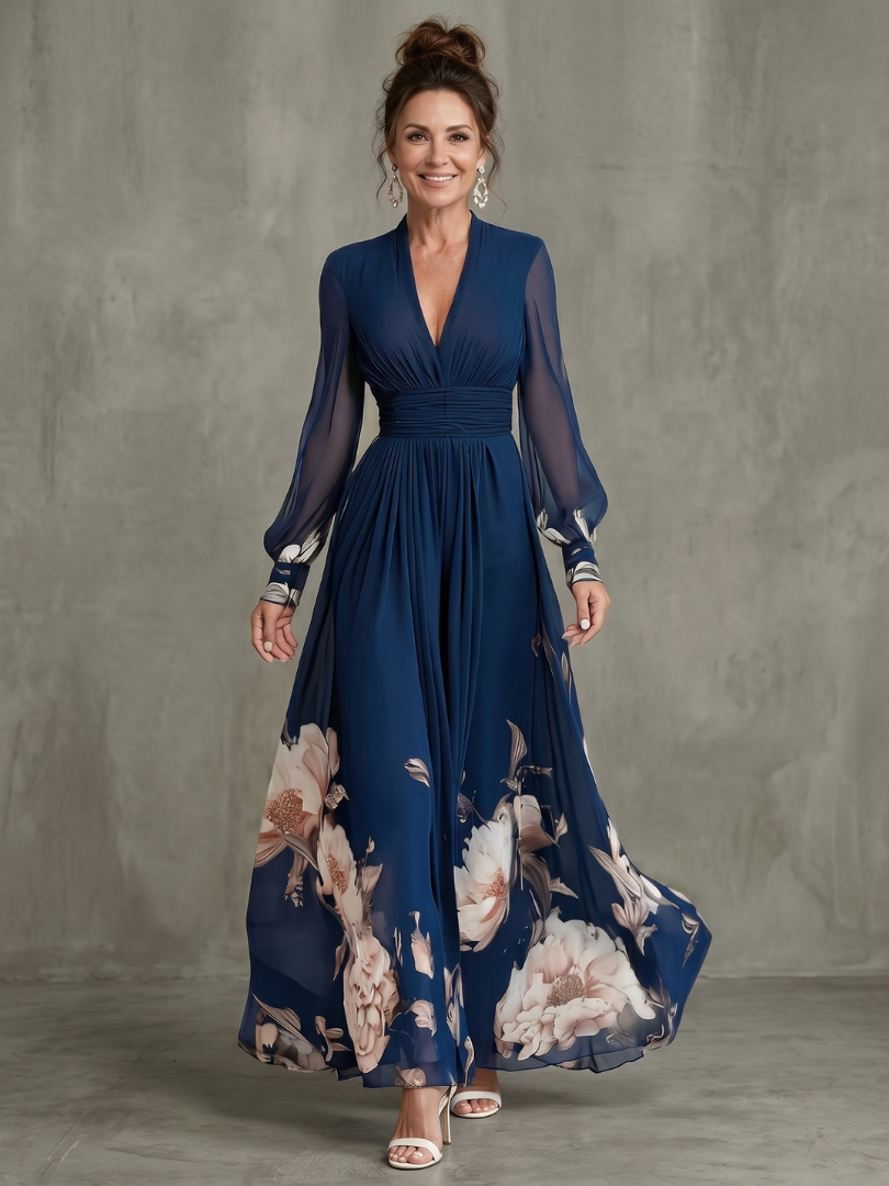 Charli - Floral Hem Maxi Dress with Sheer Sleeves