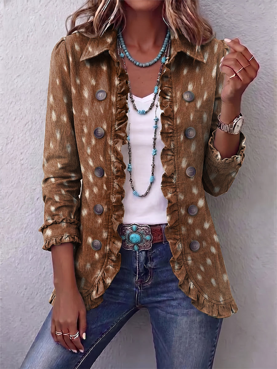 Charity – Brown Animal Print Frill Jacket