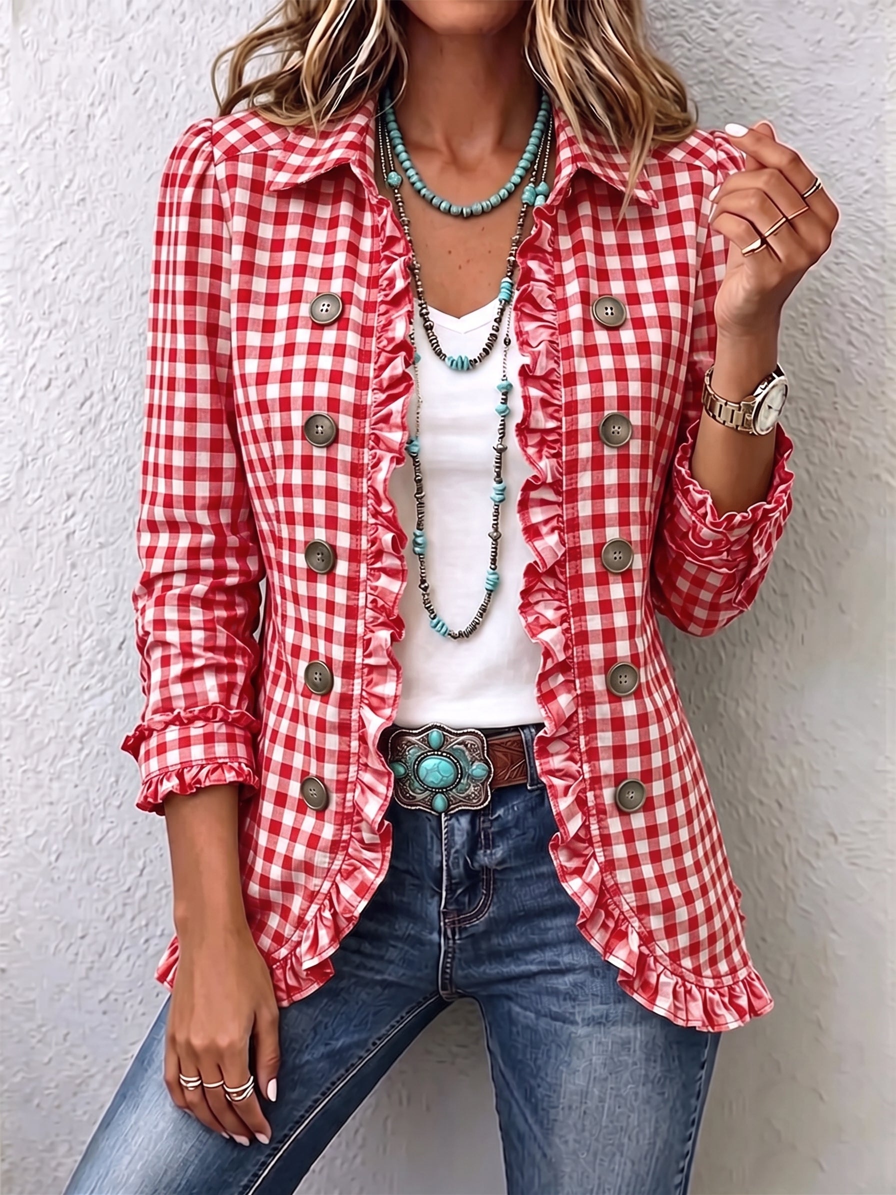 Zelda – Gingham Frill Jacket