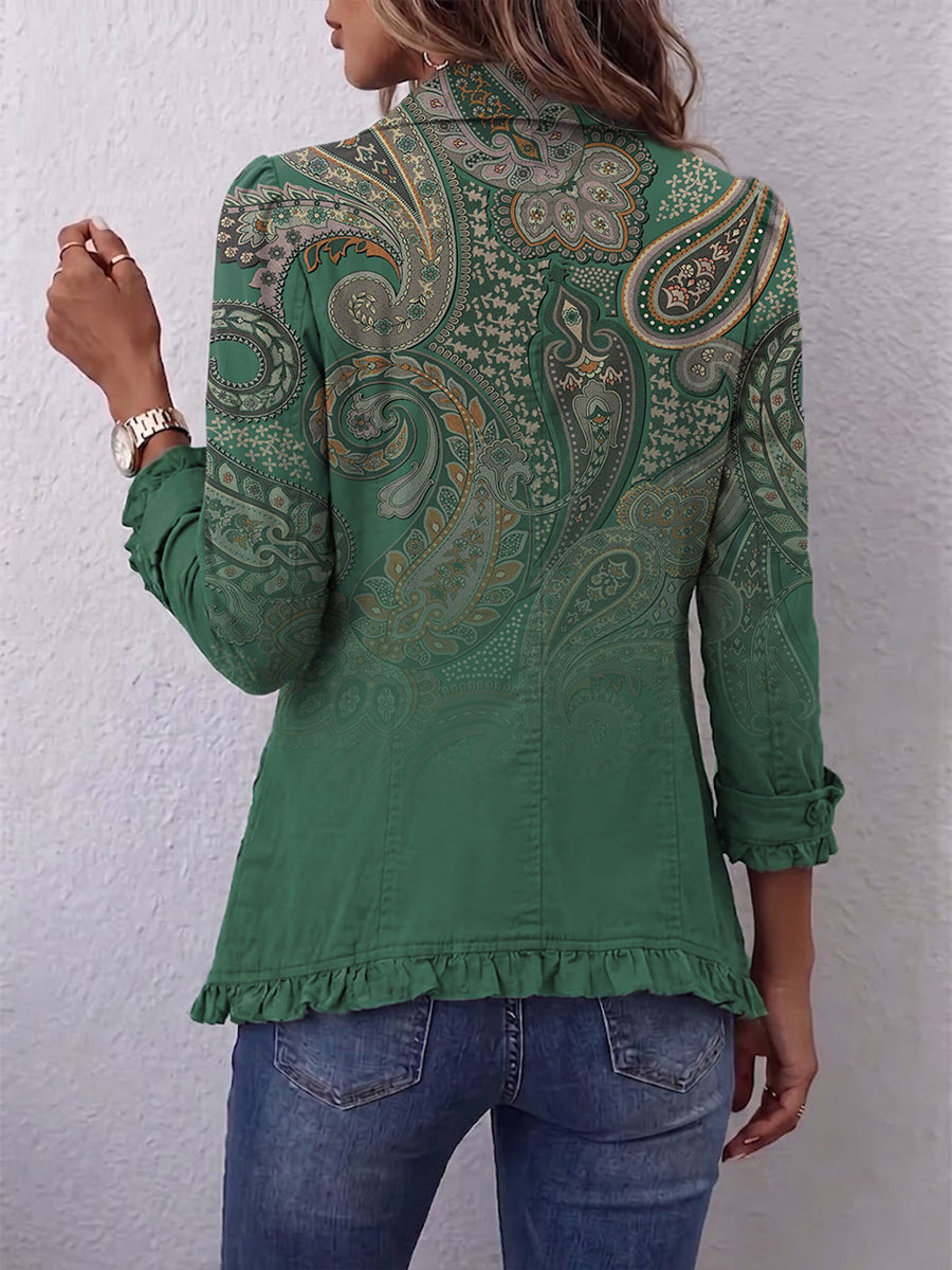 Nadia – Green Paisley Frill Jacket