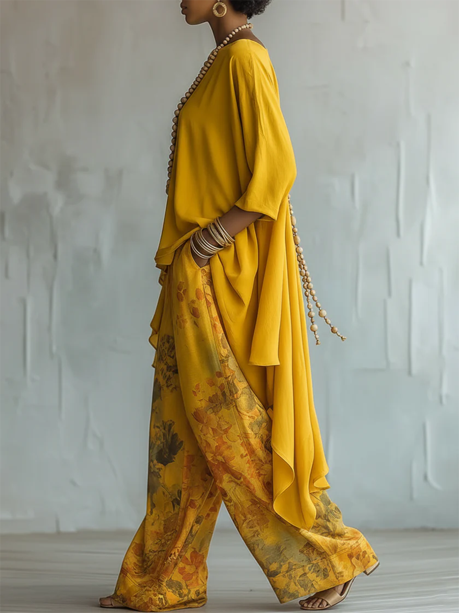 Eloiza - Boho Floral Top and Pants Set