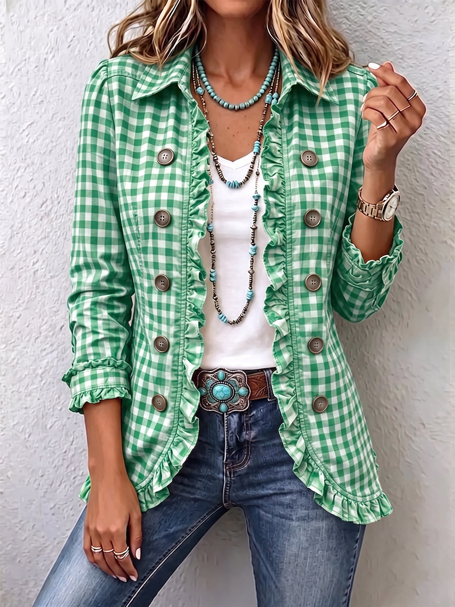Zelda – Gingham Frill Jacket