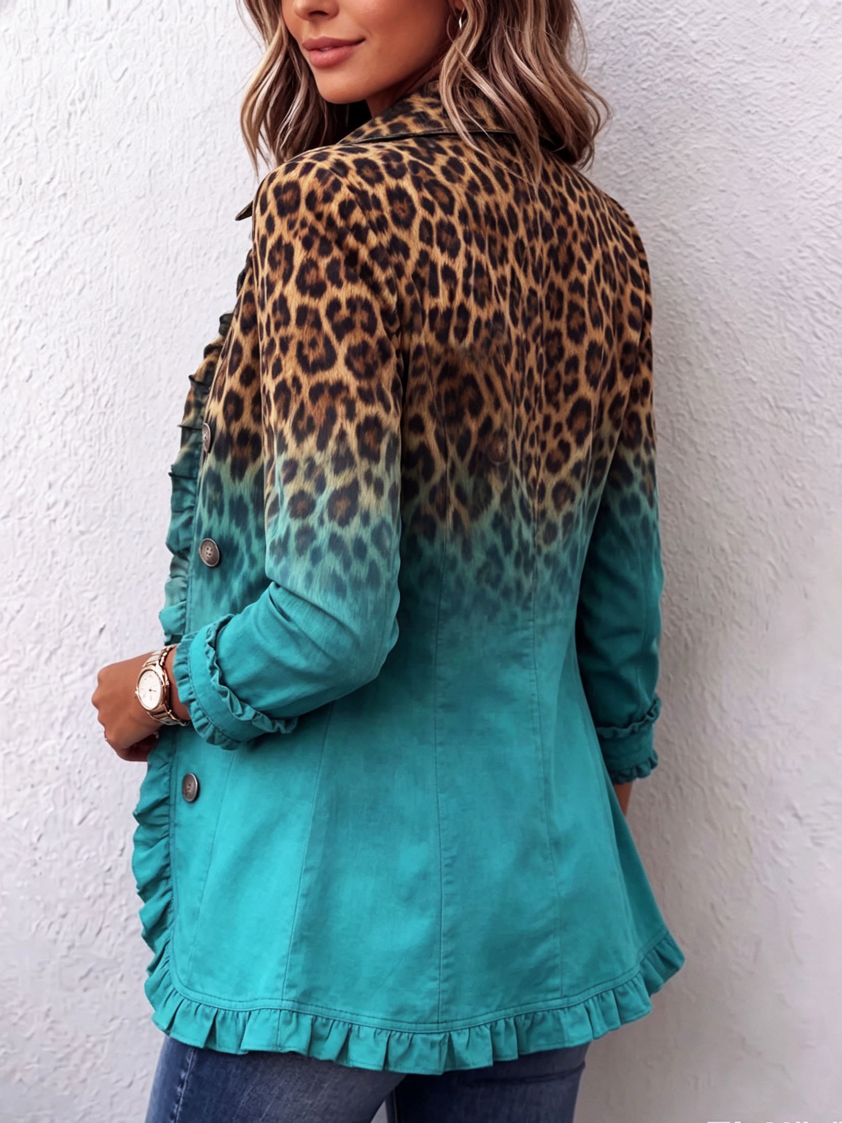 Brianna – Gradient Leopard Print Frill Blazer