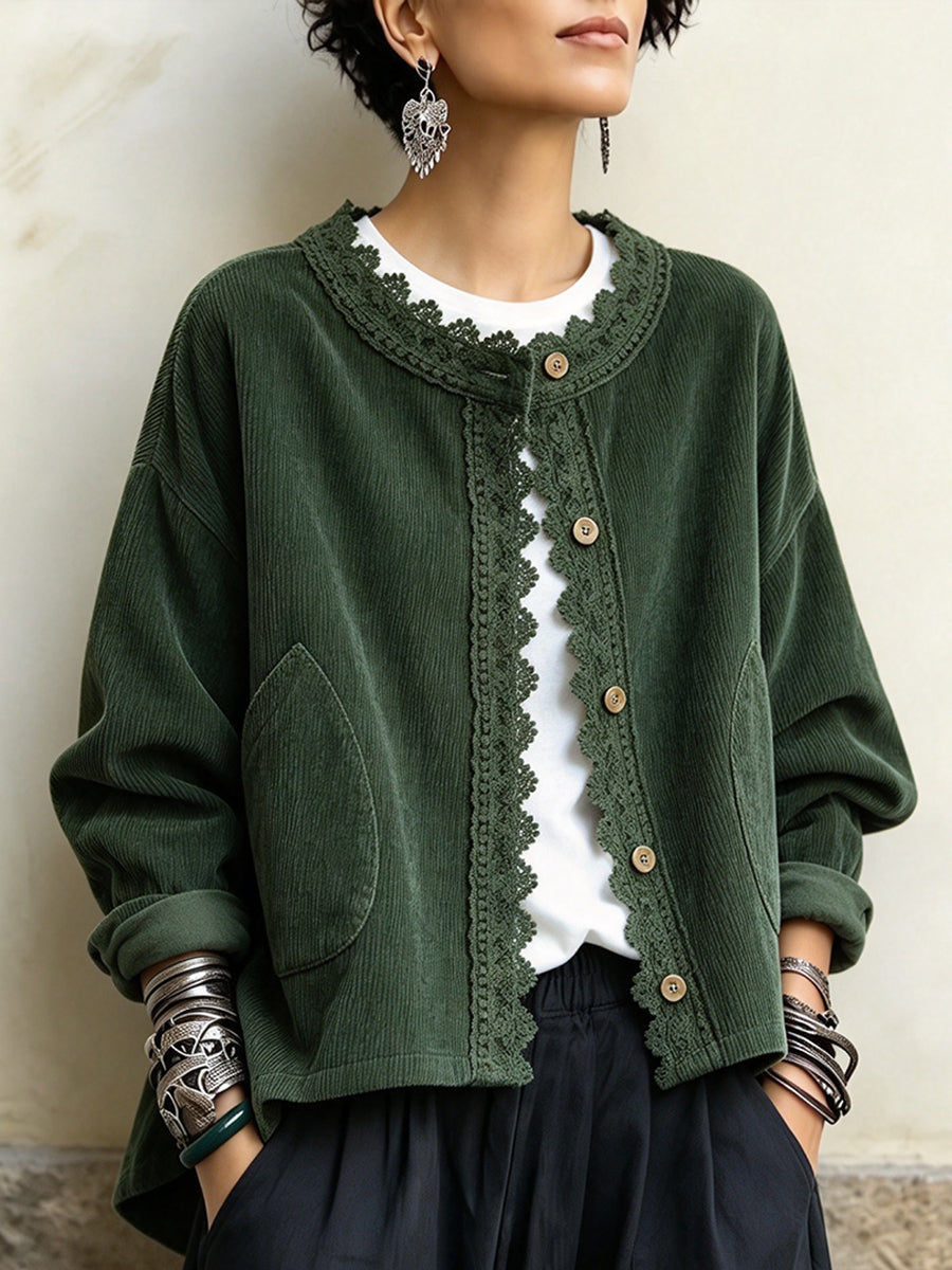 Eliza – Lace-Trim Corduroy Jacket