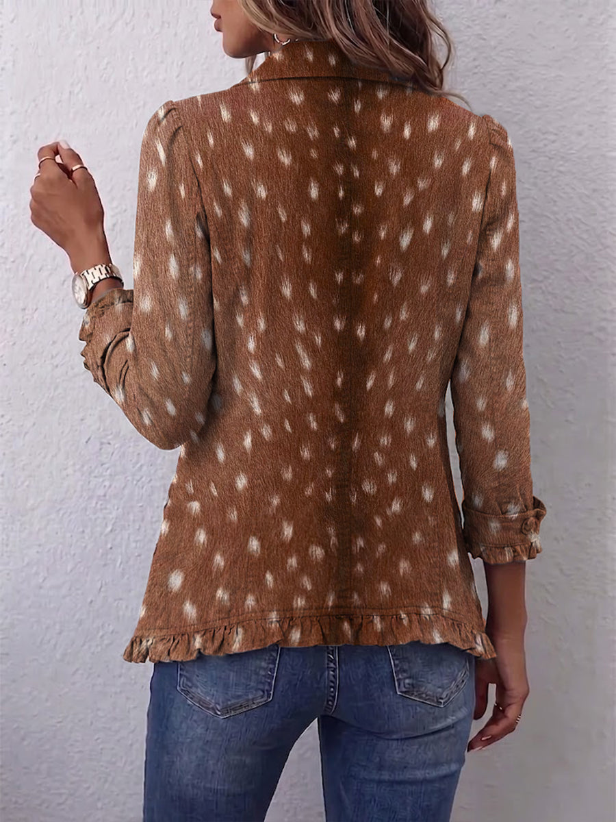 Charity – Brown Animal Print Frill Jacket