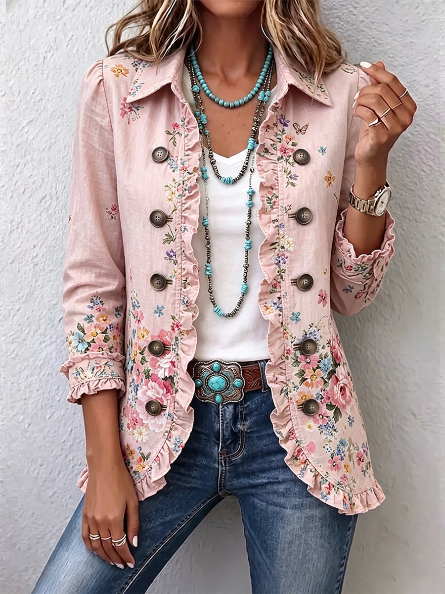 Nina – Floral Frill Button-Front Jacket