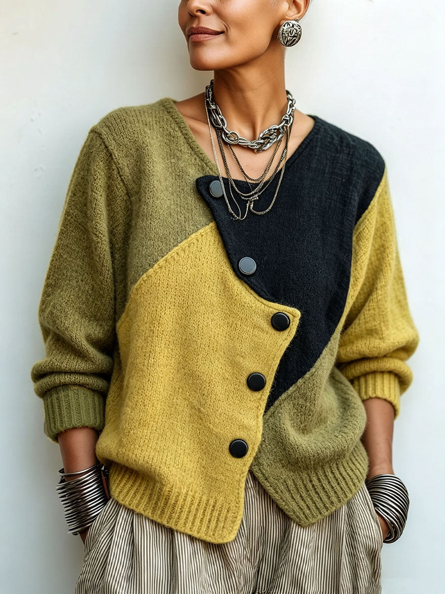 Catherine - Asymmetric Color-Block Knit Sweater