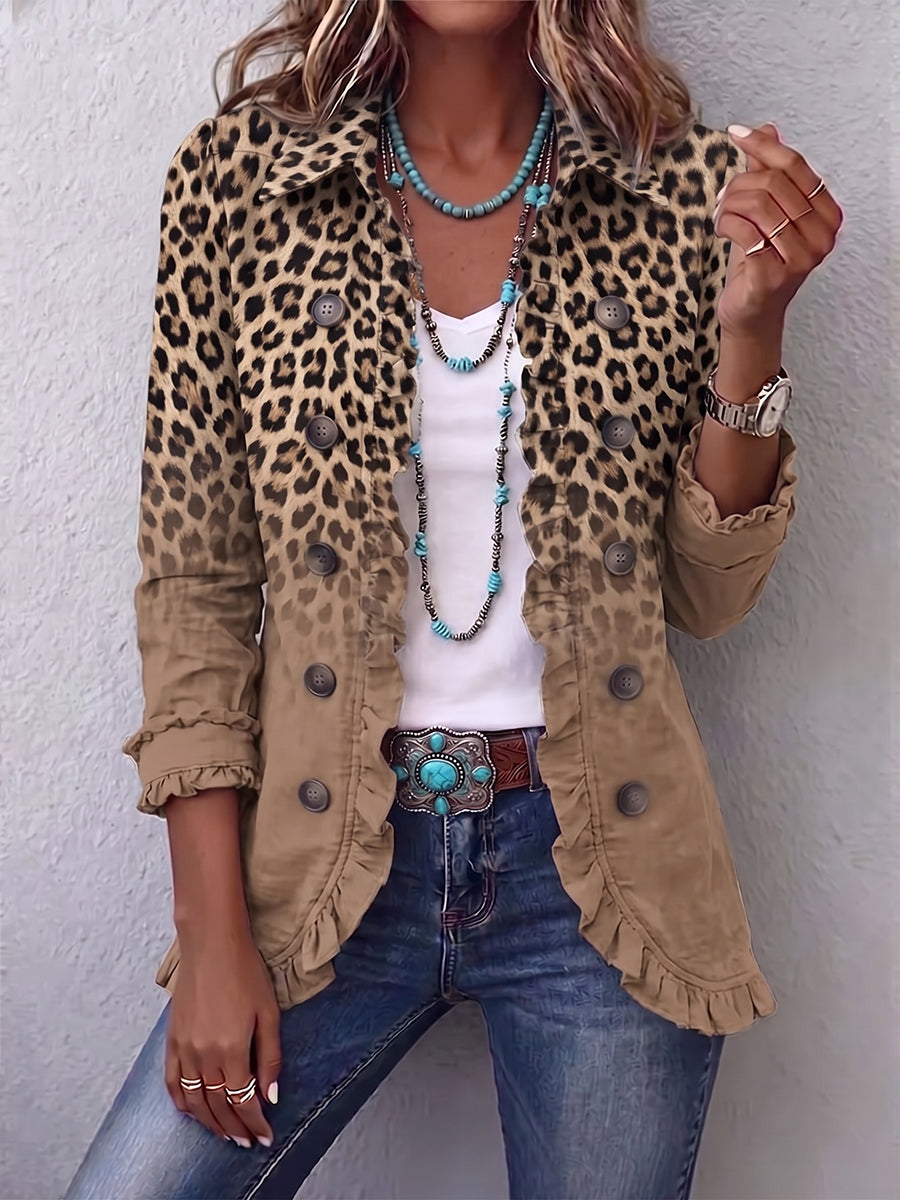 Daniela – Gradient Leopard Print Frill Jacket