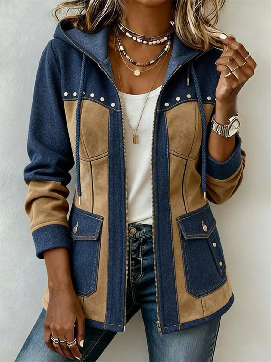 Natalie – Navy and Camel Hooded Jacket