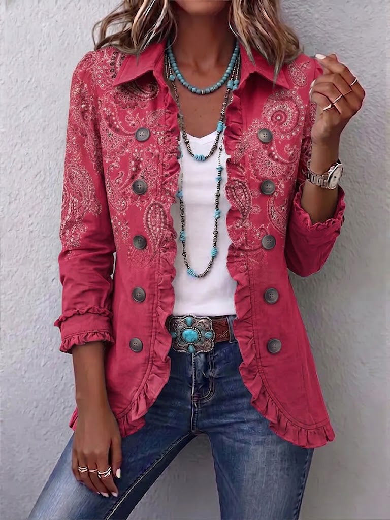 Marjorie – Pink Paisley Frill Jacket