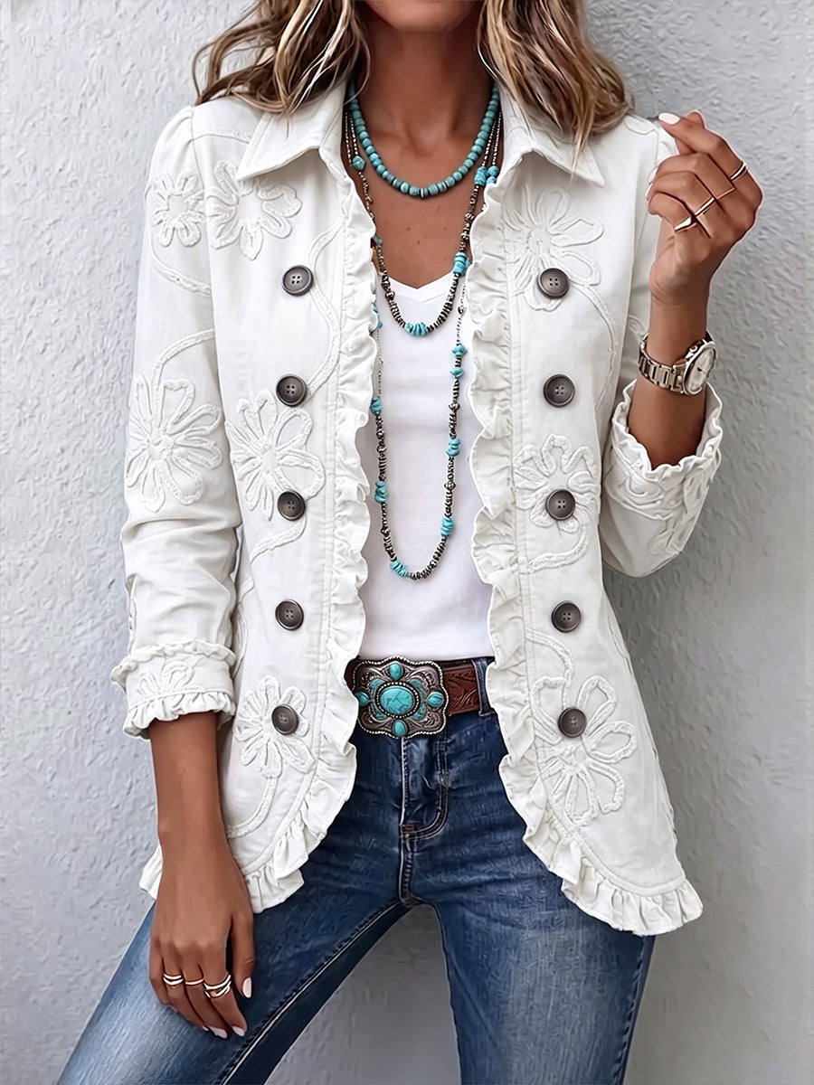 Rachael – Ivory Embroidered Frill Jacket