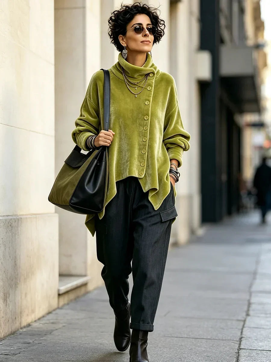 Finley – Velvet Asymmetric Button Top
