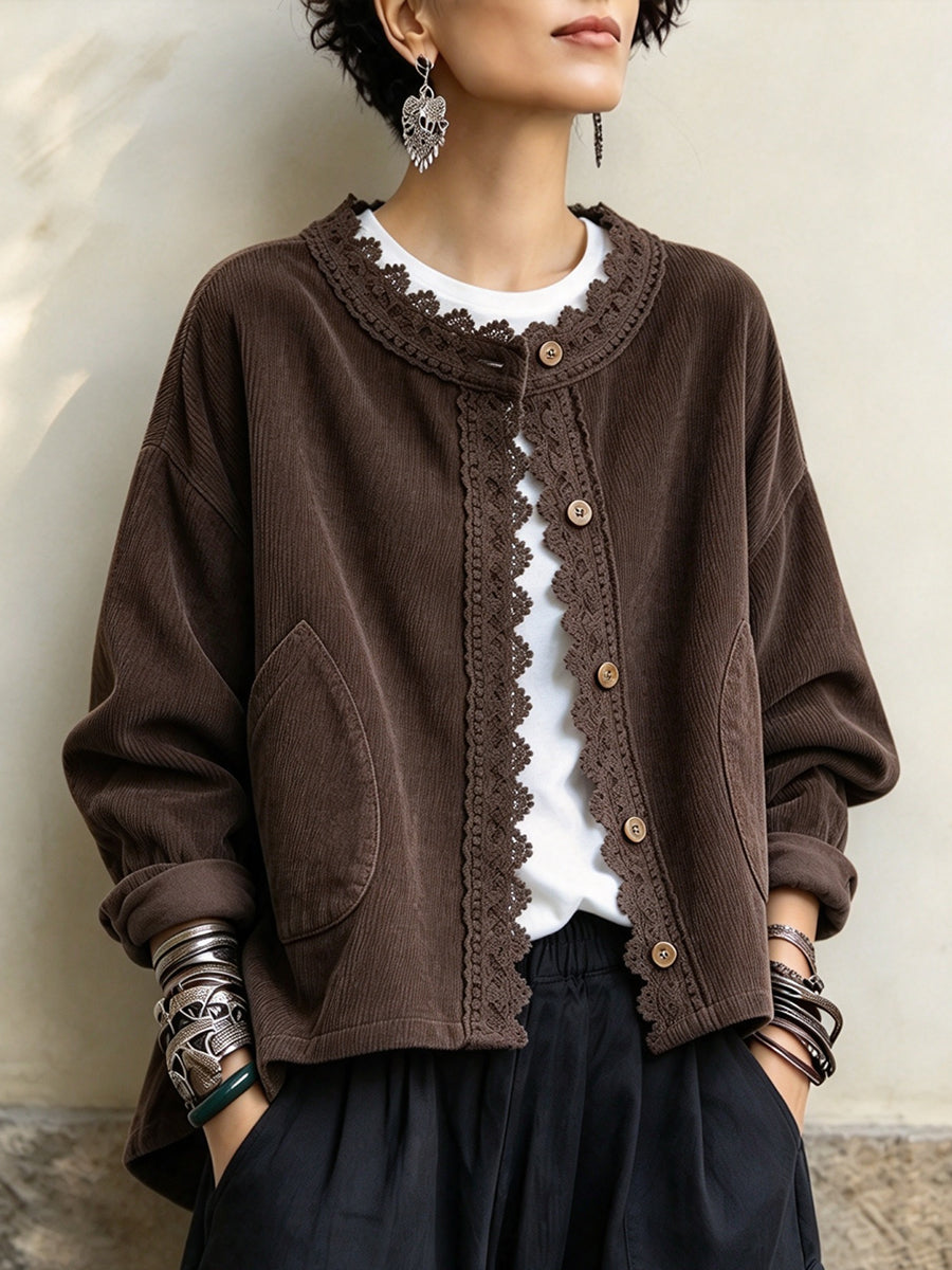 Eliza – Lace-Trim Corduroy Jacket