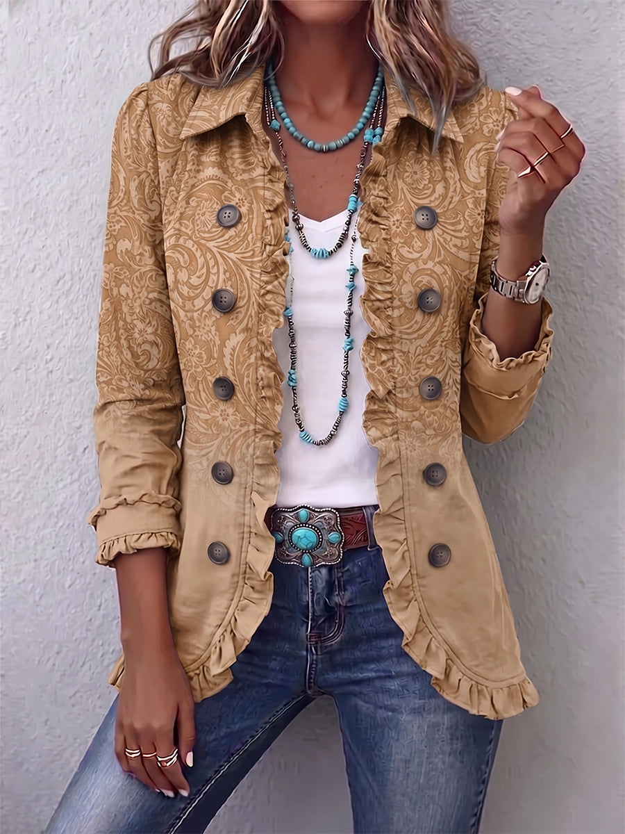 Kelsey – Embossed Print Frill Jacket