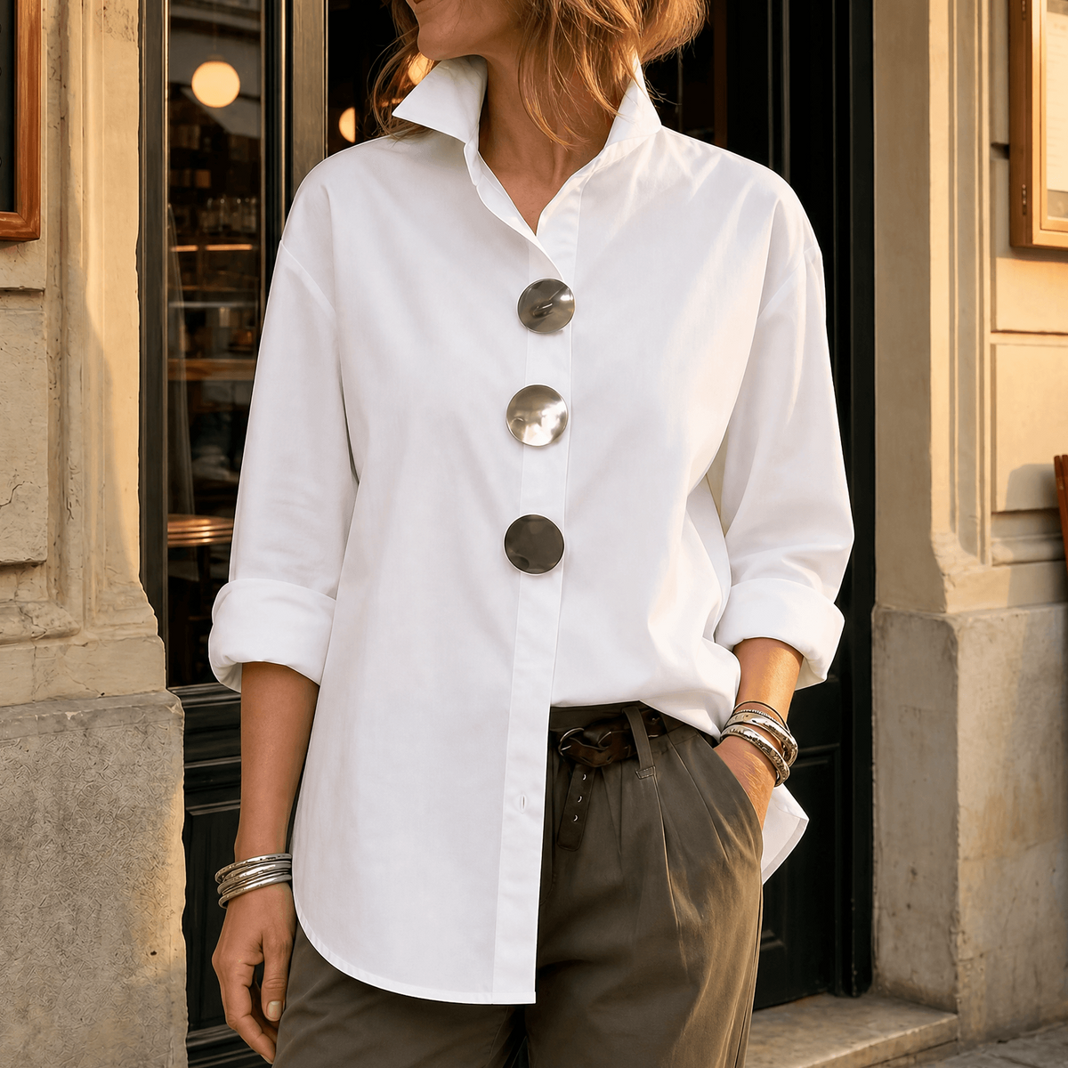 Malani - Asymmetric Statement Button Blouse