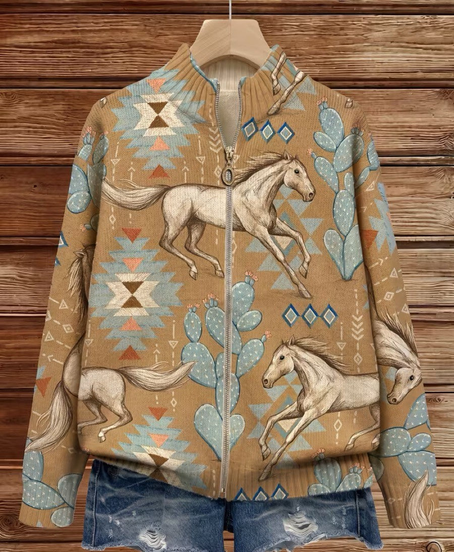 Bernadette - Desert Horse and Cactus Zip Cardigan